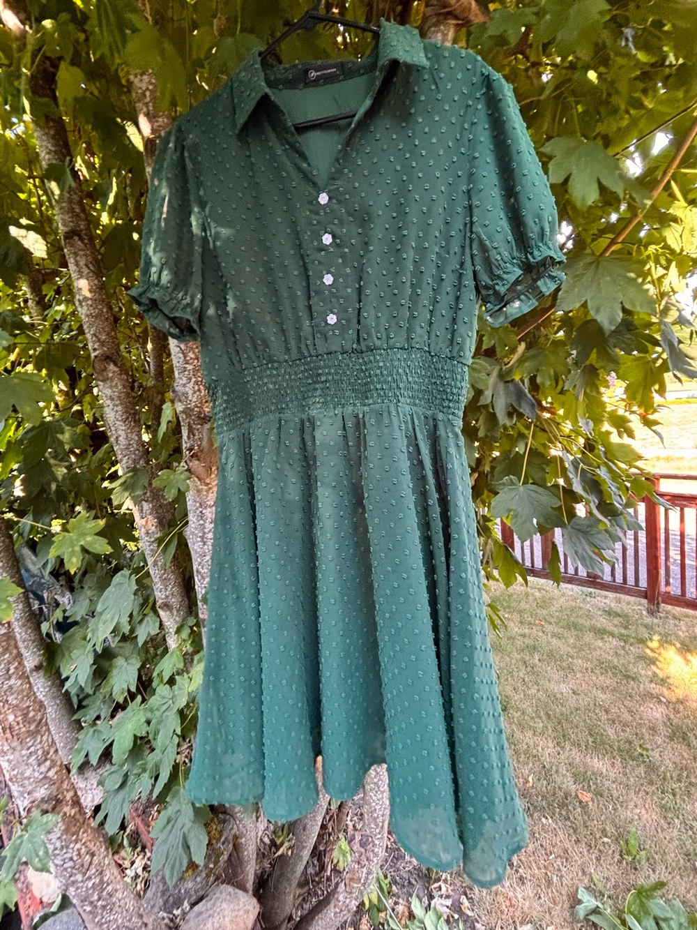 Classic Green Swiss Dot Shirtwaist Dress Size L - Picture 2 of 7